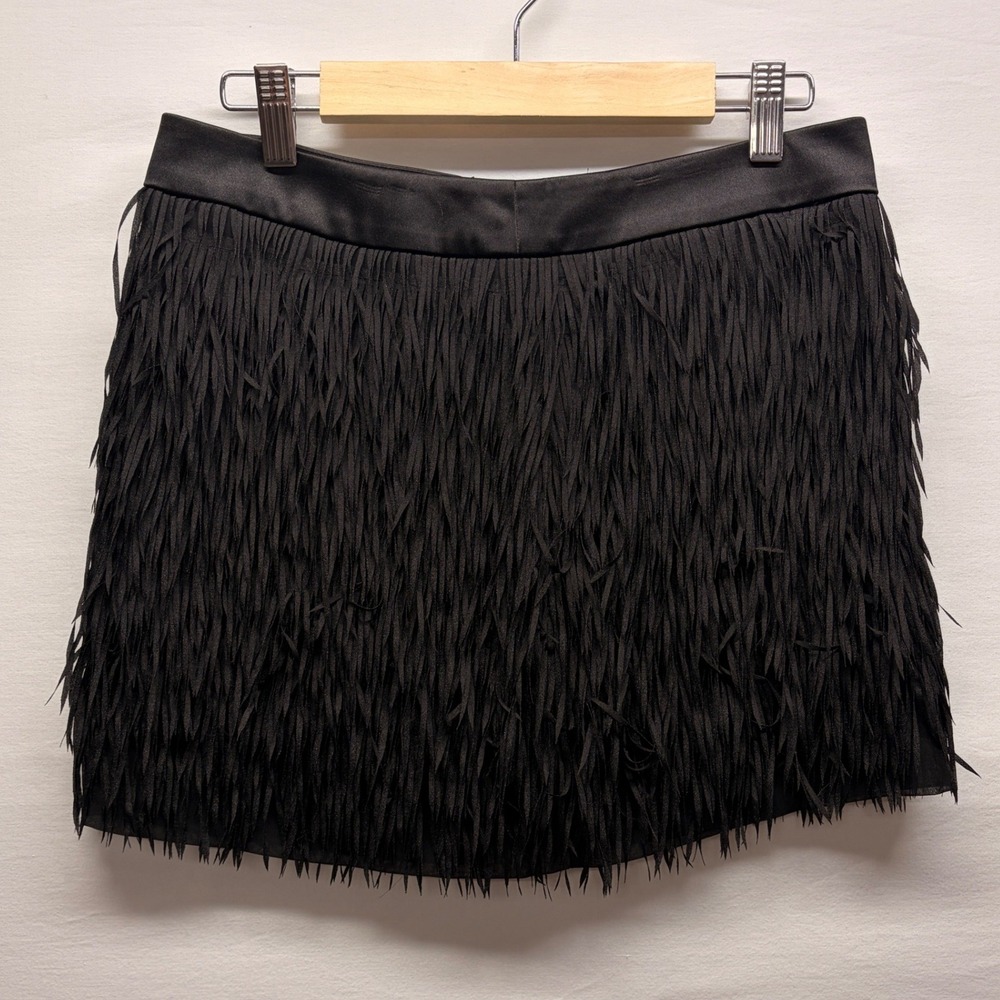 Express Black Fringe Mini Skirt Size 2 Whimsigoth Rave Y2K Goth Grunge Festival